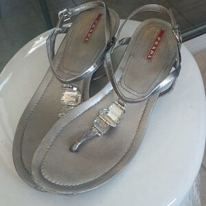 Prada Silver Crystal-Embellished Sandals